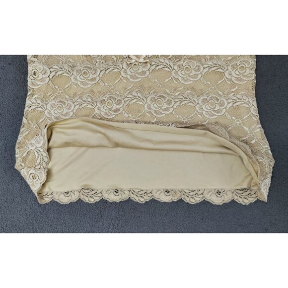 Leigh Bantivoglio Womens (L) Vtg Beige French Lace Top Babydoll Coquette Bow Y2K - Picture 6 of 8